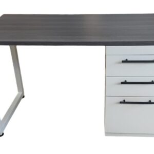 Escritorio con cajonera de oficina en madera oscura con 3 gavetas