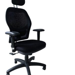 Silla ergonómica de oficina negra con respaldo alto y cabecera ajustable