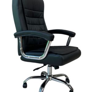 Silla gerencial ejecutiva de oficina negra con respaldo alto y base cromada