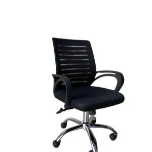 Silla Basic Pro ergonómica de oficina negra con respaldo en malla y base cromada