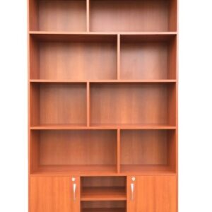 Armario dinámico de oficina en madera con repisas y puertas