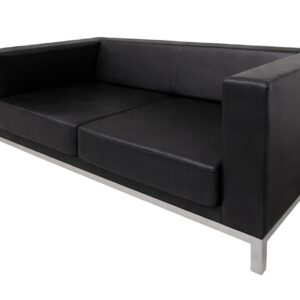 Sofá bipersonal moderno de oficina negro con apoyabrazos cuadrados y patas metálicas
