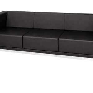 Sofá tripersonal moderno de oficina negro con apoyabrazos cuadrados y patas metálicas