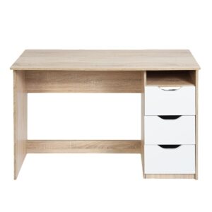 Escritorio juvenil de oficina en madera clara con 3 gavetas blancas
